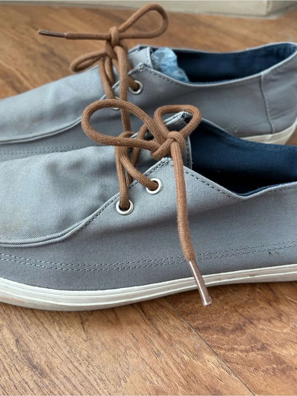 Vans Men's Gray Canvas Boat Shoes with Brown Laces